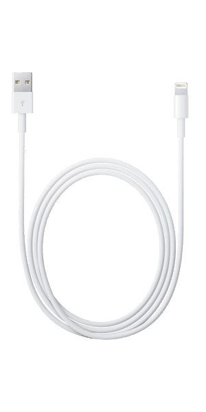 Witte Lightning-naar-USB-A kabel van 2 meter op een effen achtergrond