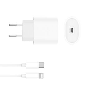 Witte USB-C-wandadapter (EU) met USB-C-naar-Lightning oplaadkabel
