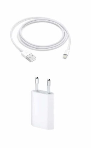 Witte USB-A naar Lightning kabel met compacte witte USB-oplader met EU-stekker